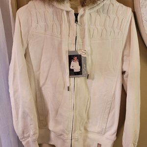 Green Tea Faux Fur Trim Hoodie - Small